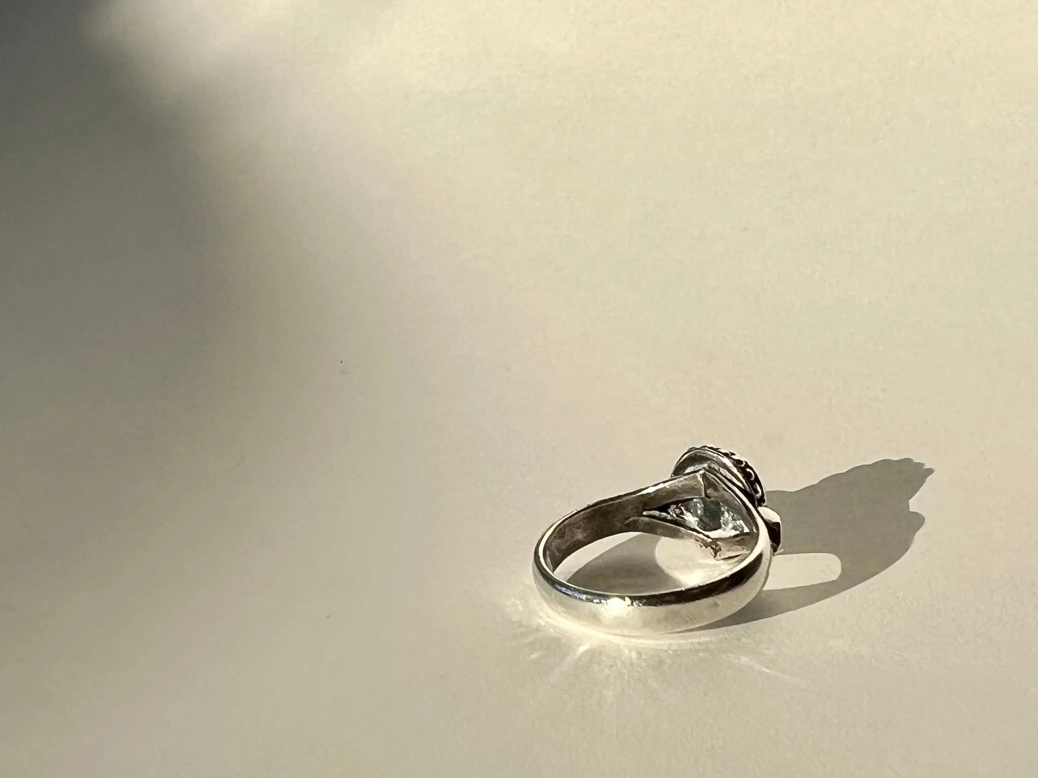 white cabochon silver ring