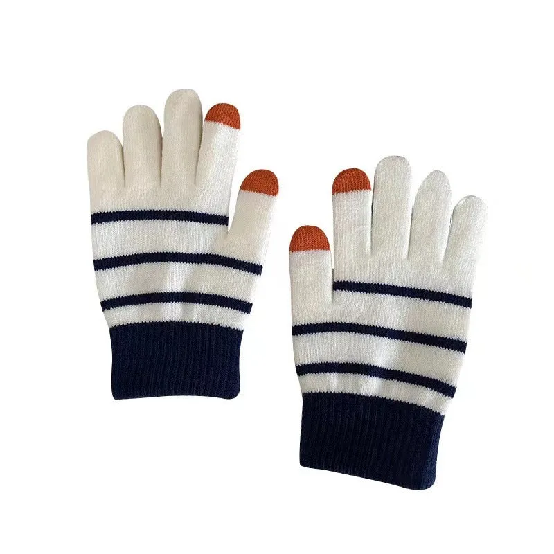 Wholesale Winter Velvet Thickened Striped Touch Screen Warm Gloves