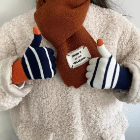 Wholesale Winter Velvet Thickened Striped Touch Screen Warm Gloves