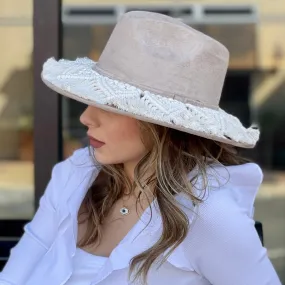 Women's Suede Hat with Macrame Band - Stylish & Fun