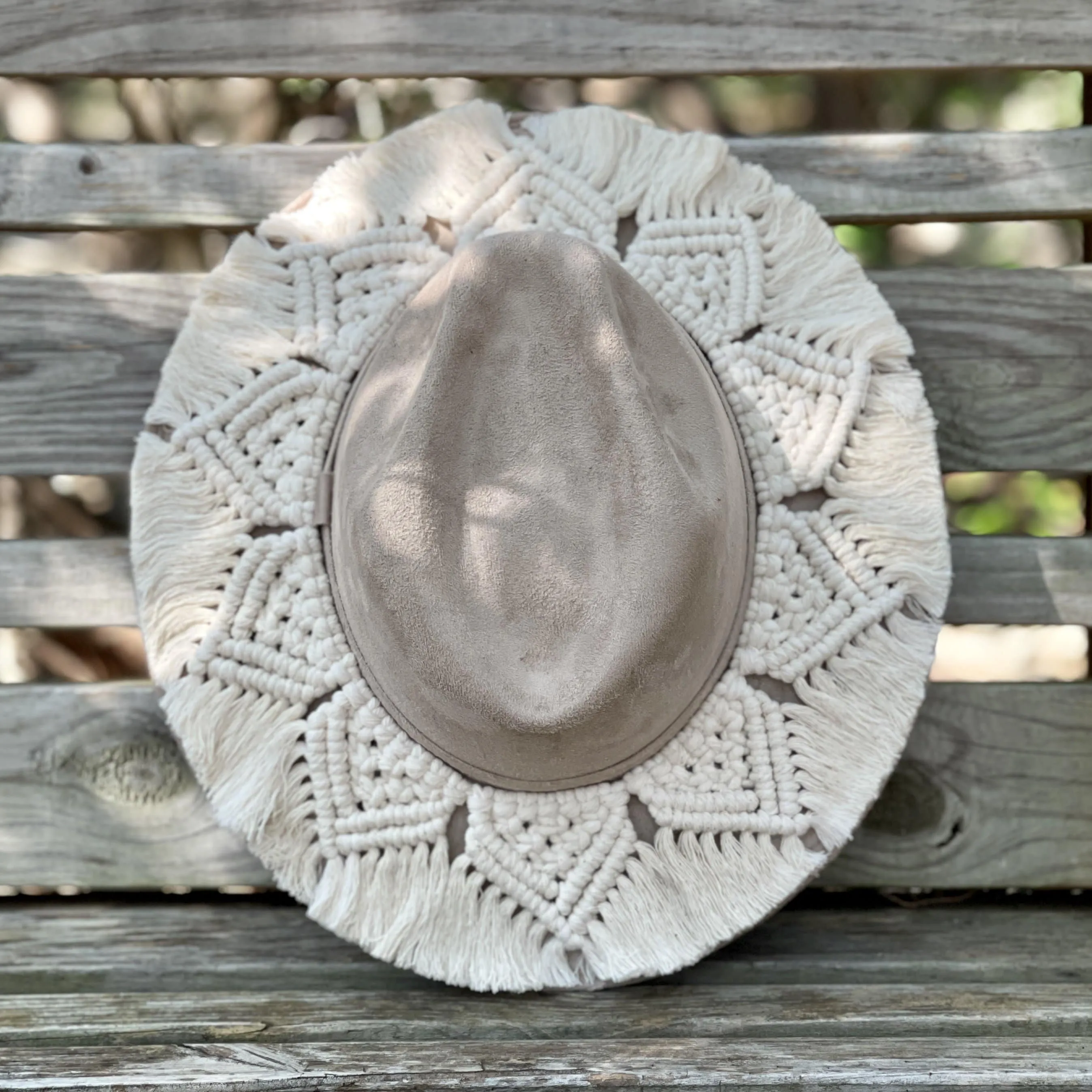 Women's Suede Hat with Macrame Band - Stylish & Fun