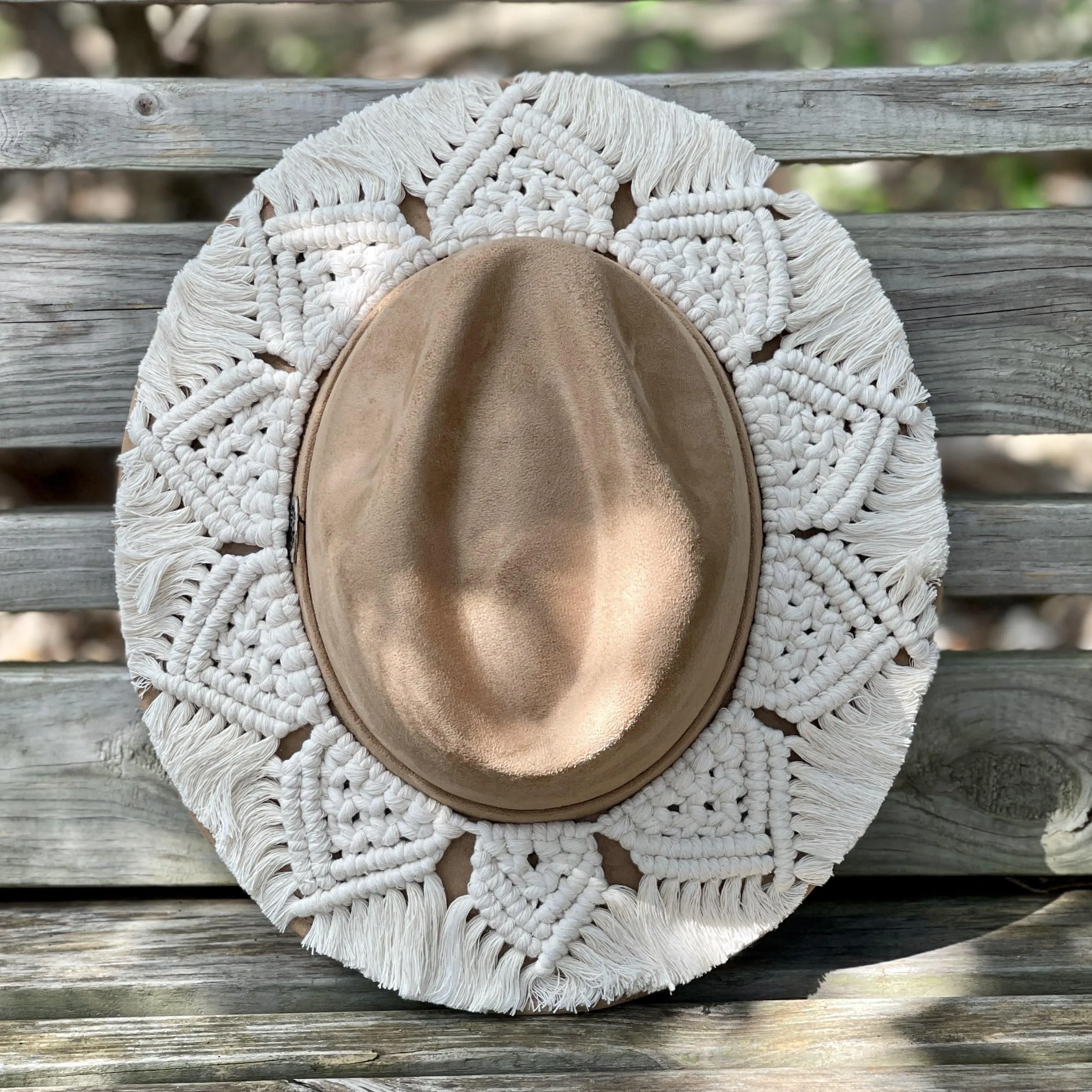 Women's Suede Hat with Macrame Band - Stylish & Fun