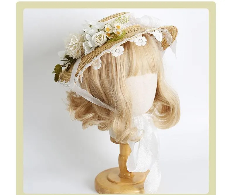 Xiaogui~Elegant Lolita Flower Bow Lace Sunhat