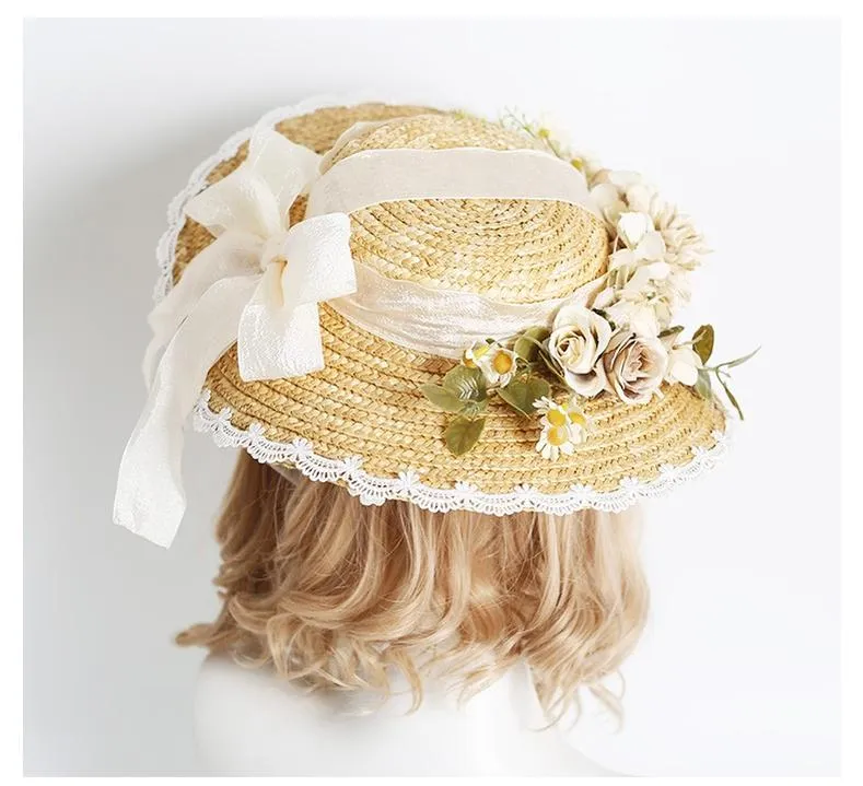 Xiaogui~Elegant Lolita Flower Bow Lace Sunhat