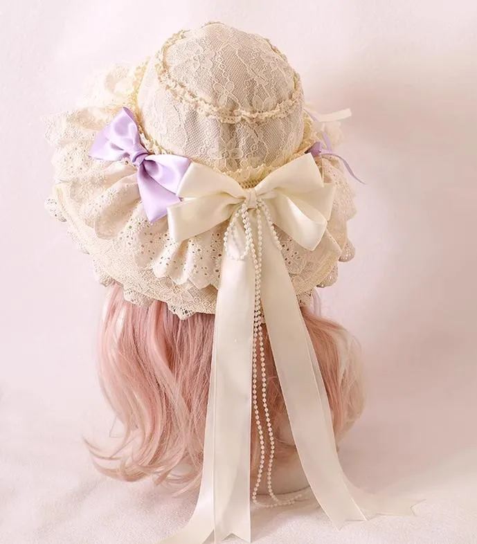 Xiaogui~Elegant Lolita Sunshade Hat Floral Bow Hats