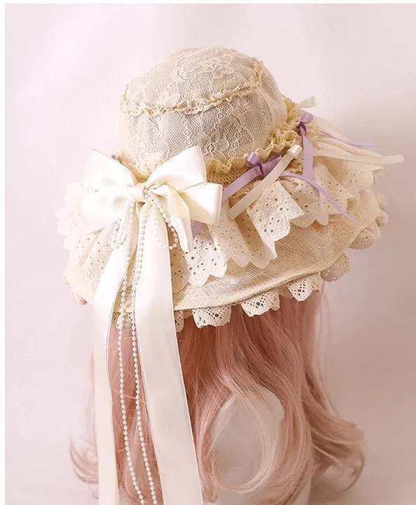 Xiaogui~Elegant Lolita Sunshade Hat Floral Bow Hats