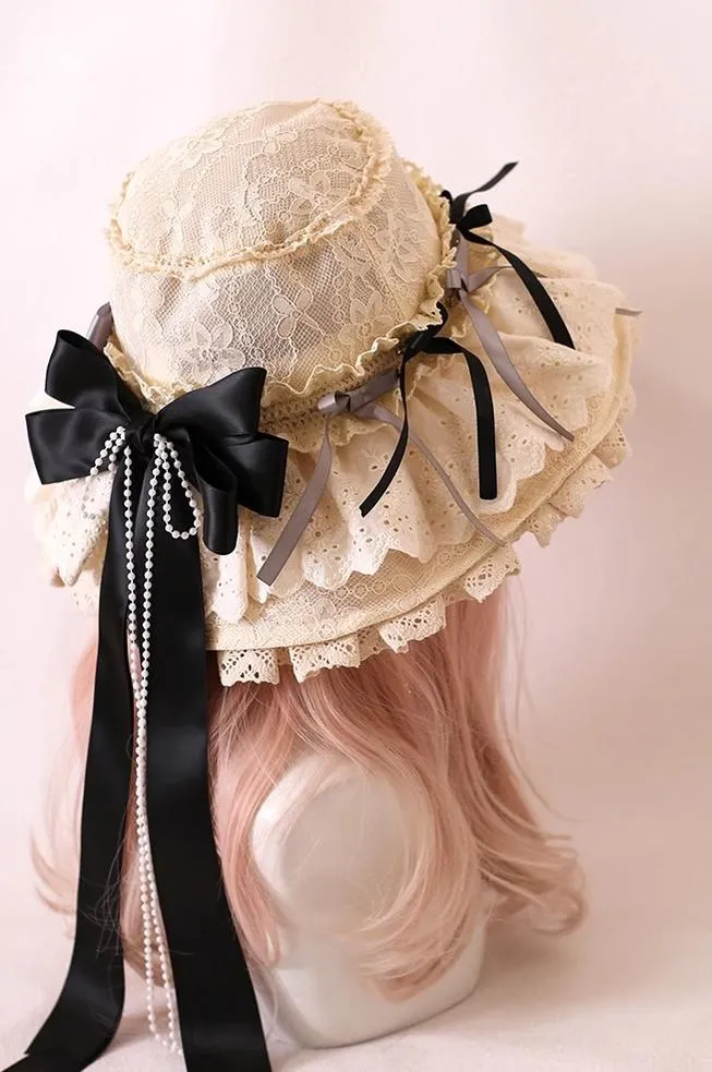 Xiaogui~Elegant Lolita Sunshade Hat Floral Bow Hats