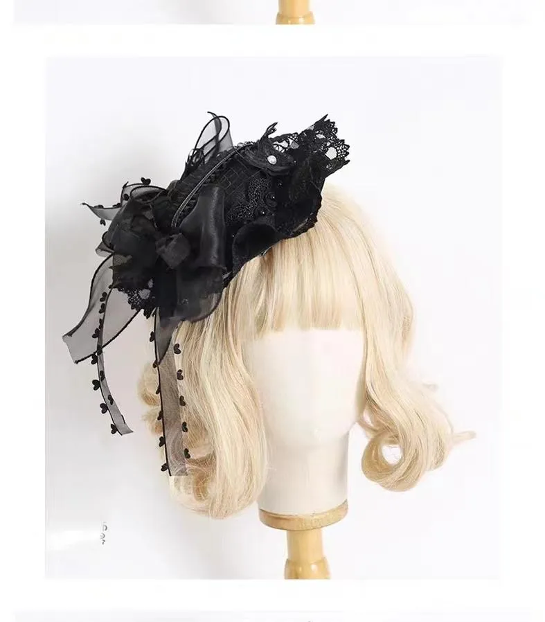 xiaogui~Vintage Lolita Tea Party Lace Top Hat