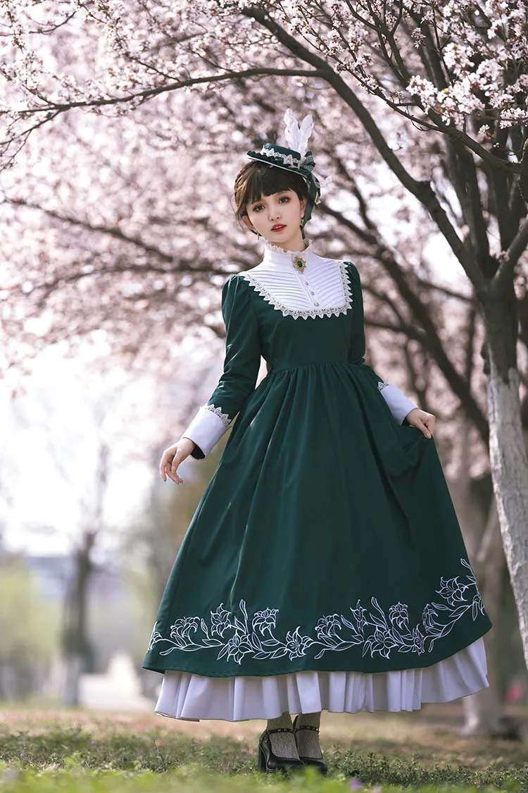 Youpairui~Lobnya~Gothic Nun Lolita Green OP Dress Set