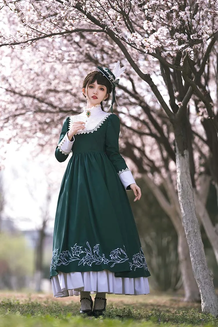 Youpairui~Lobnya~Gothic Nun Lolita Green OP Dress Set