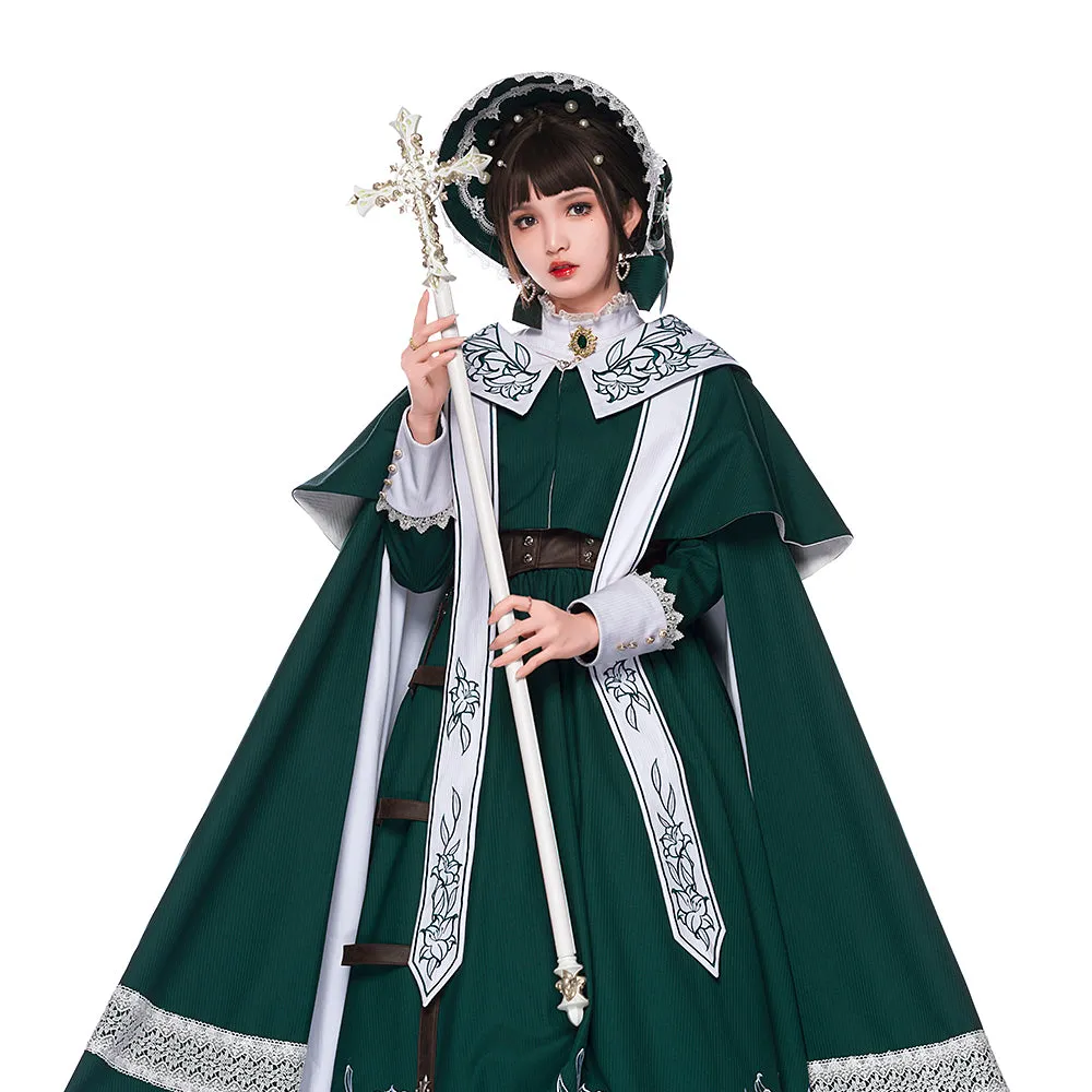 Youpairui~Lobnya~Gothic Nun Lolita Green OP Dress Set