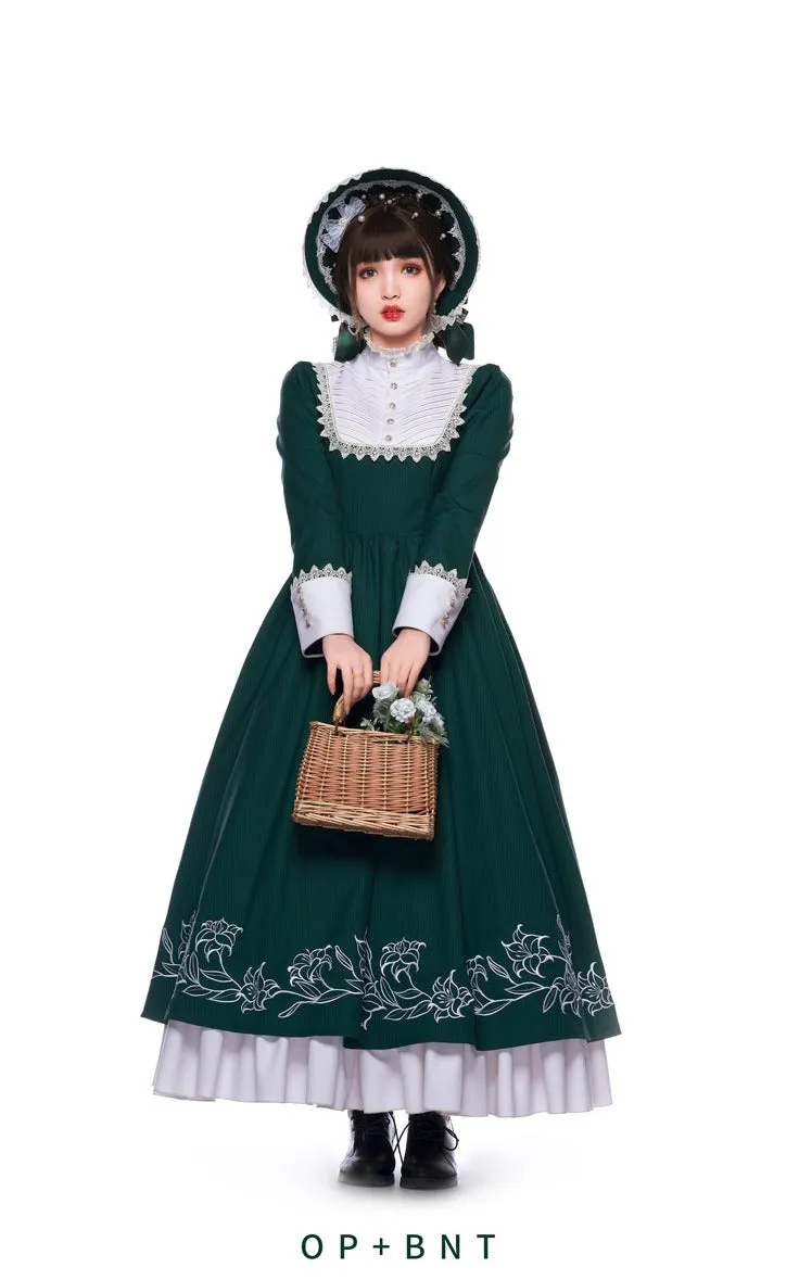 Youpairui~Lobnya~Gothic Nun Lolita Green OP Dress Set