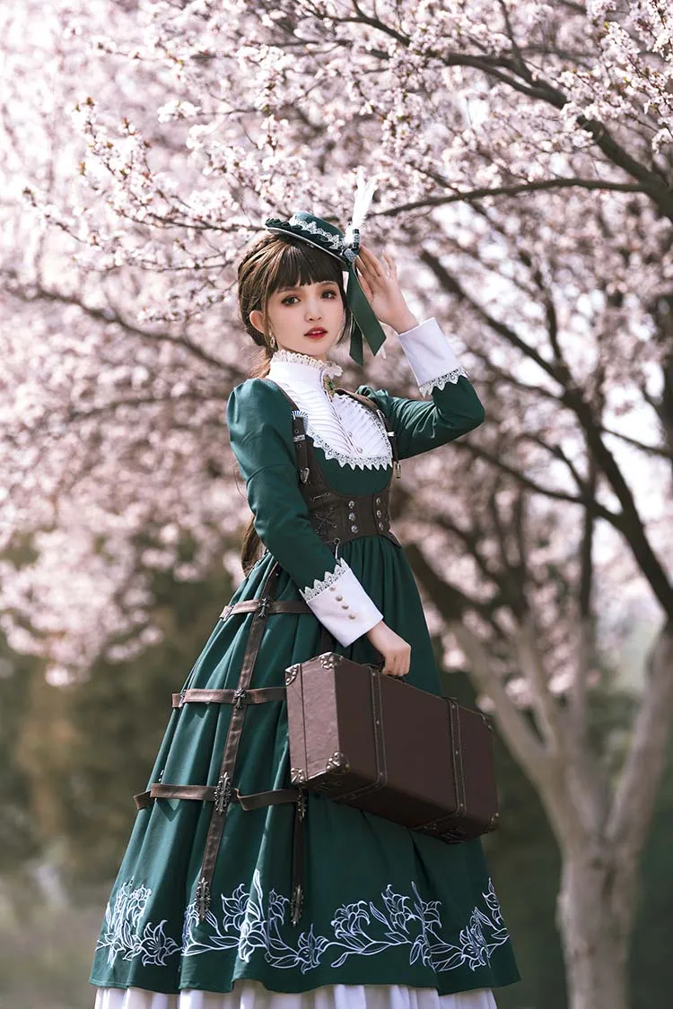 Youpairui~Lobnya~Gothic Nun Lolita Green OP Dress Set
