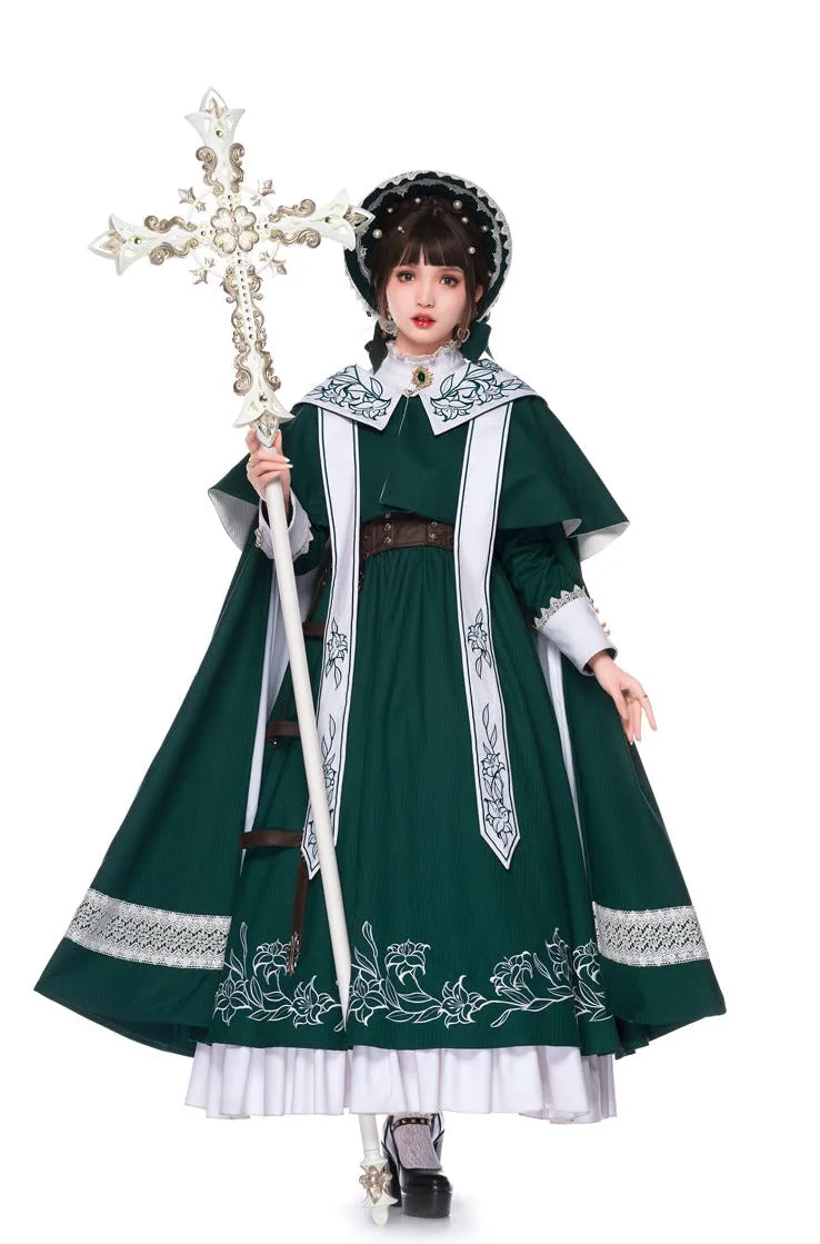 Youpairui~Lobnya~Gothic Nun Lolita Green OP Dress Set