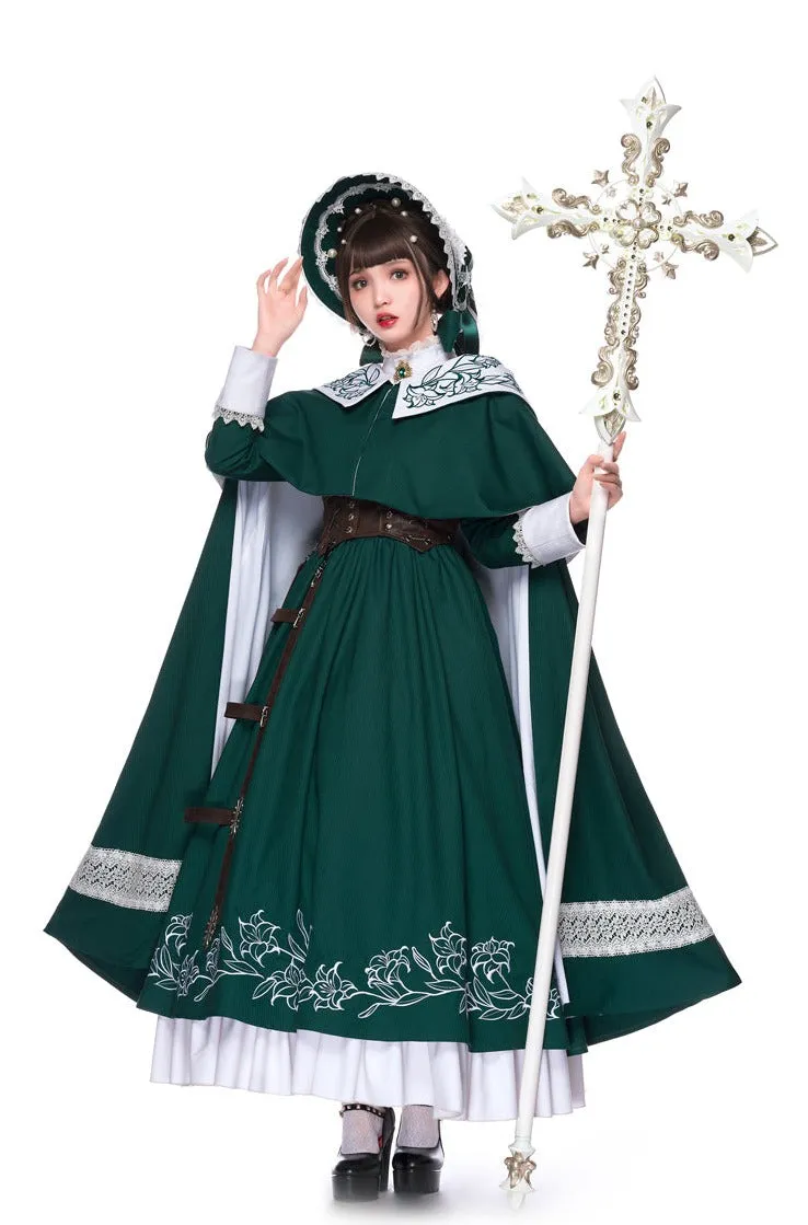 Youpairui~Lobnya~Gothic Nun Lolita Green OP Dress Set
