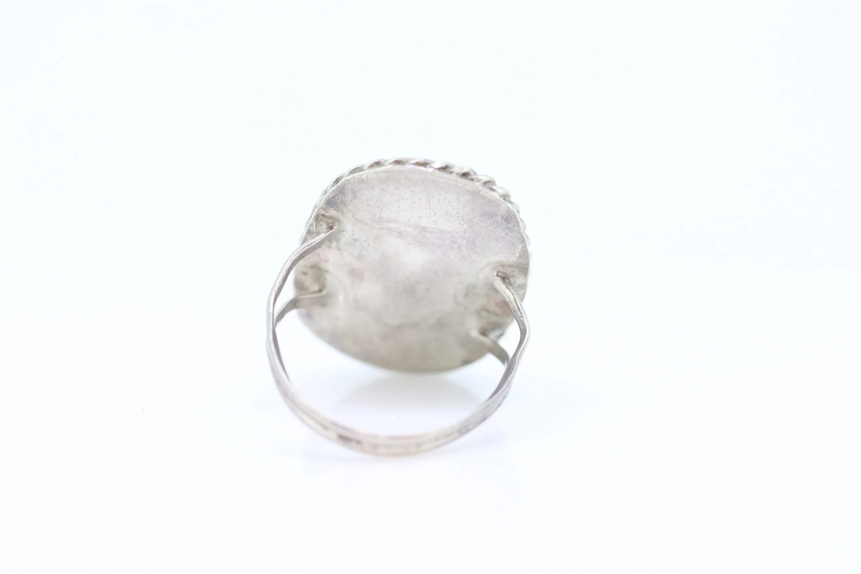 Zuni Navajo Large Sterling Silver Signet ring. Turquoise Bezel set Ring.  St(15)