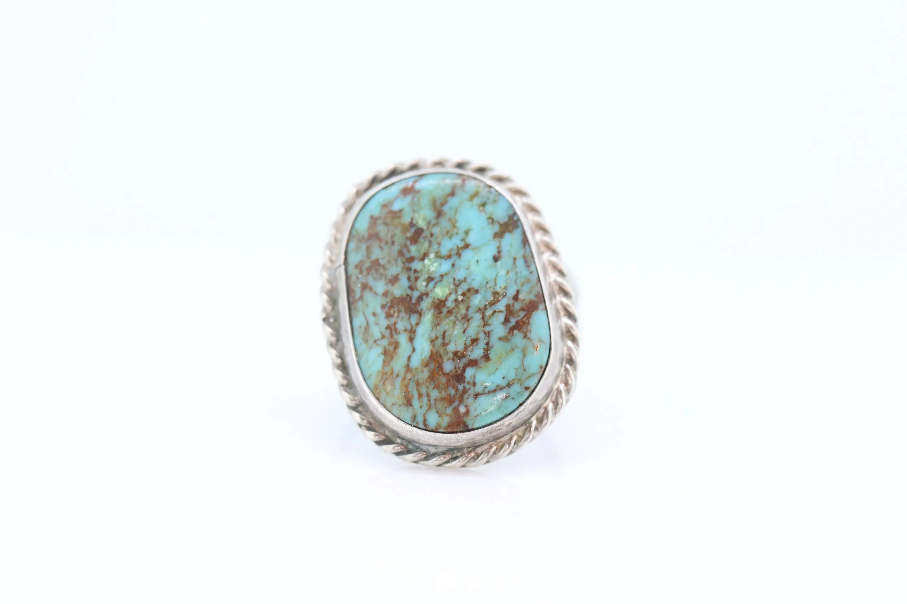 Zuni Navajo Large Sterling Silver Signet ring. Turquoise Bezel set Ring.  St(15)