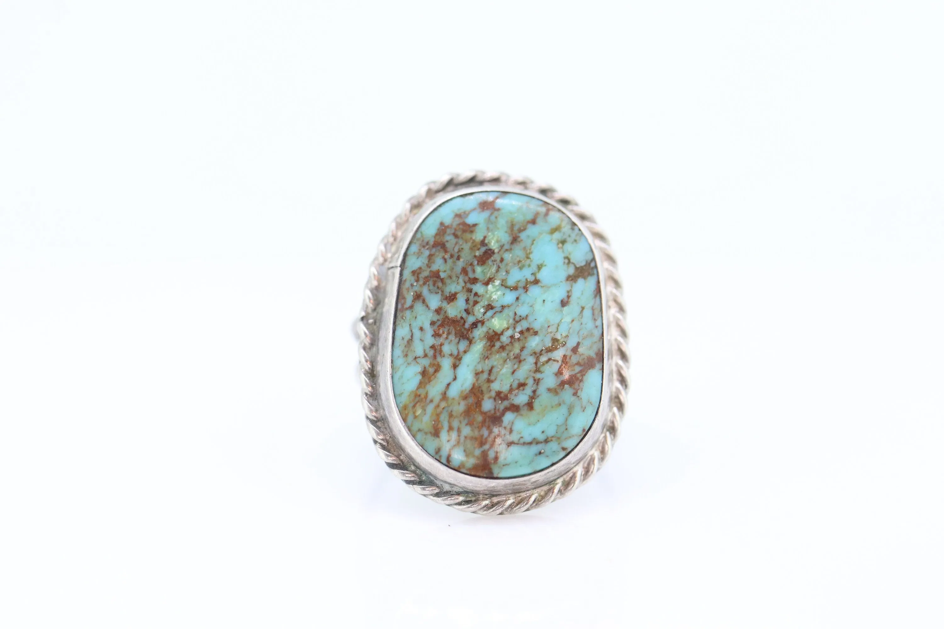 Zuni Navajo Large Sterling Silver Signet ring. Turquoise Bezel set Ring.  St(15)