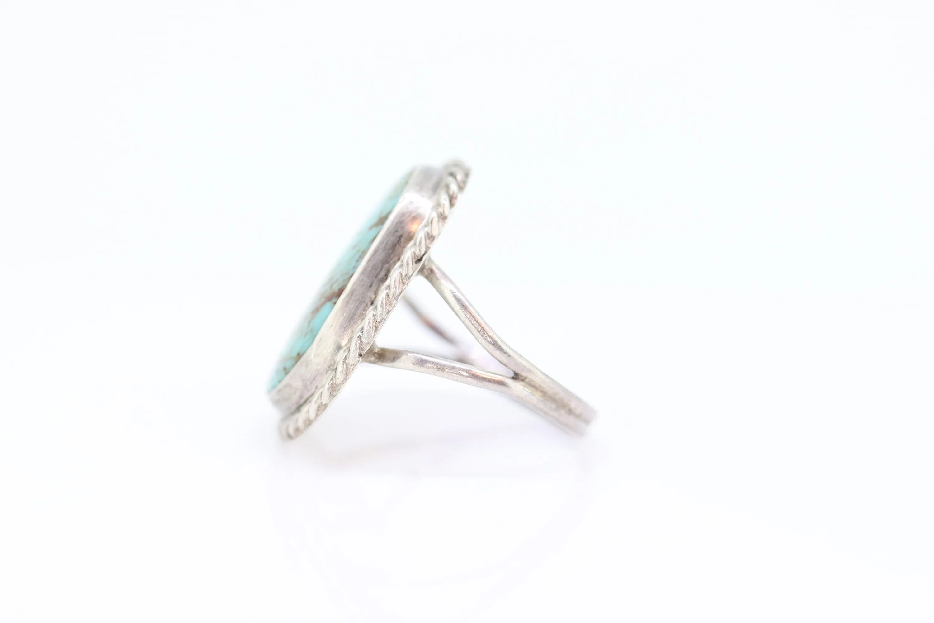 Zuni Navajo Large Sterling Silver Signet ring. Turquoise Bezel set Ring.  St(15)